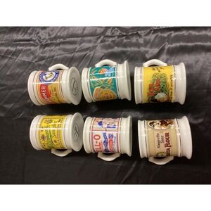 Vintage Corner Store Porcelain Mug Collection Set of 6 Retro Advertising